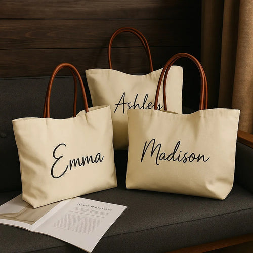 Beige White or White canvas tote bag with durable handles and a spacious main compartment