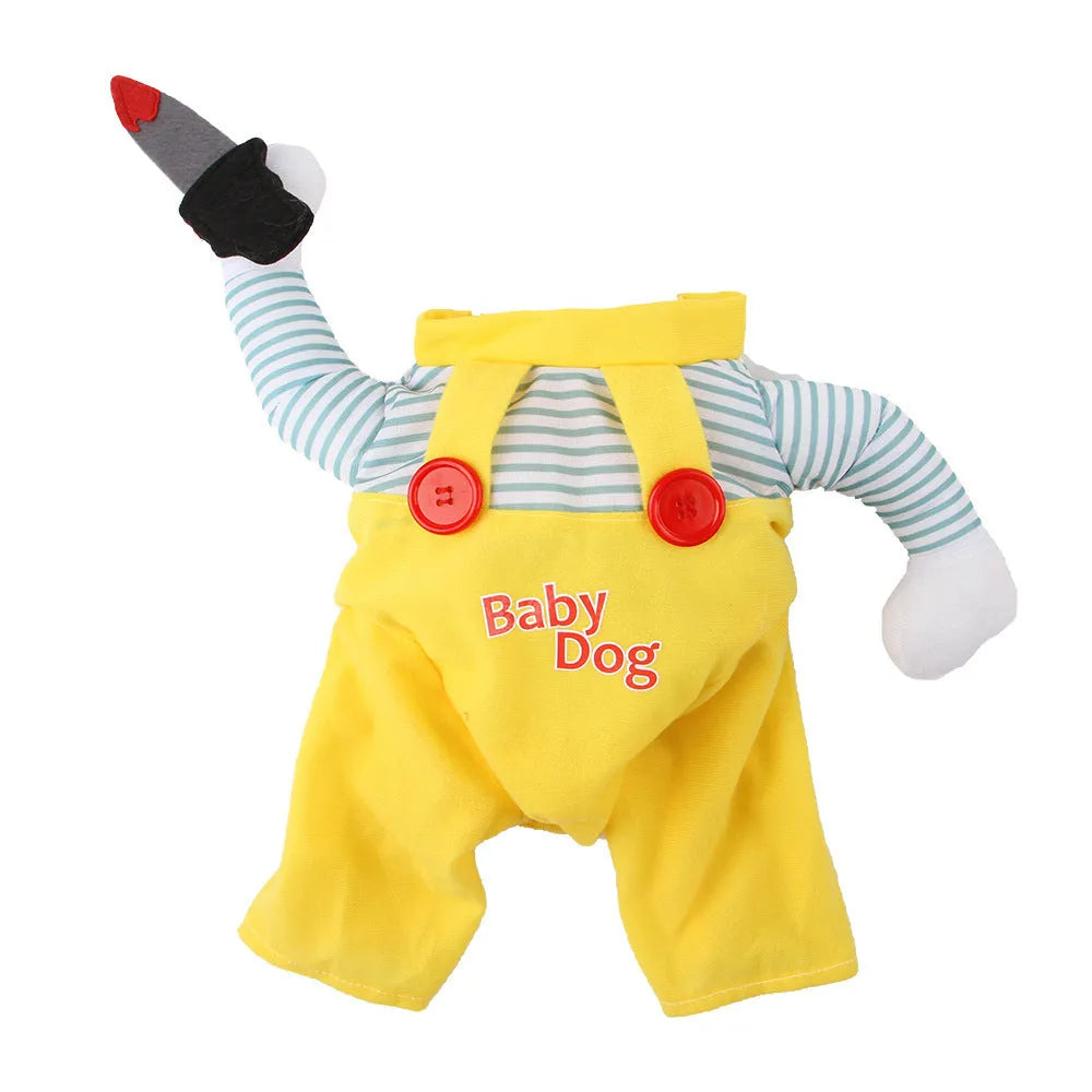Yellow knife assassin costume for cat showing B02405 colour design and polyester construction
