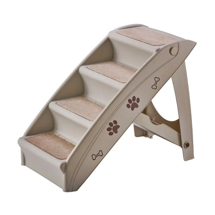 Foldable plastic pet steps in light coffee colour with non-slip mat for small dogs and cats