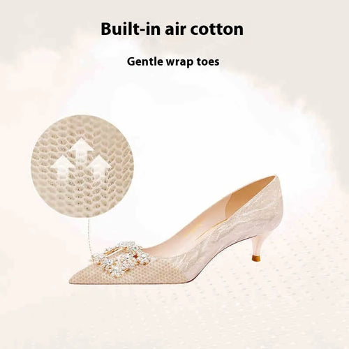 Champagne gold pointed toe stiletto high heels with rhinestone decoration for wedding events