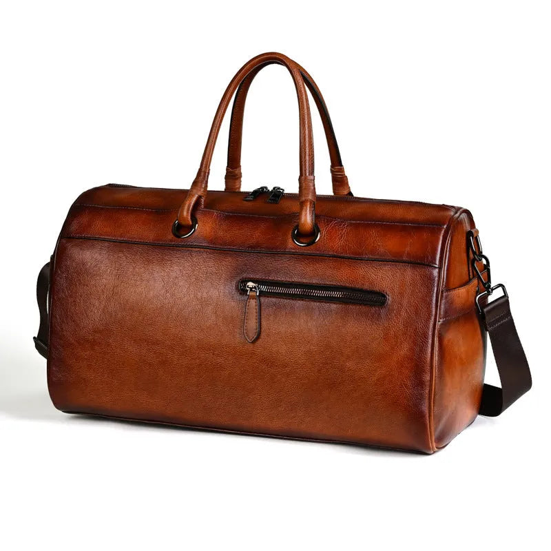Handmade retro leather bag in vintage brown with large capacity.
