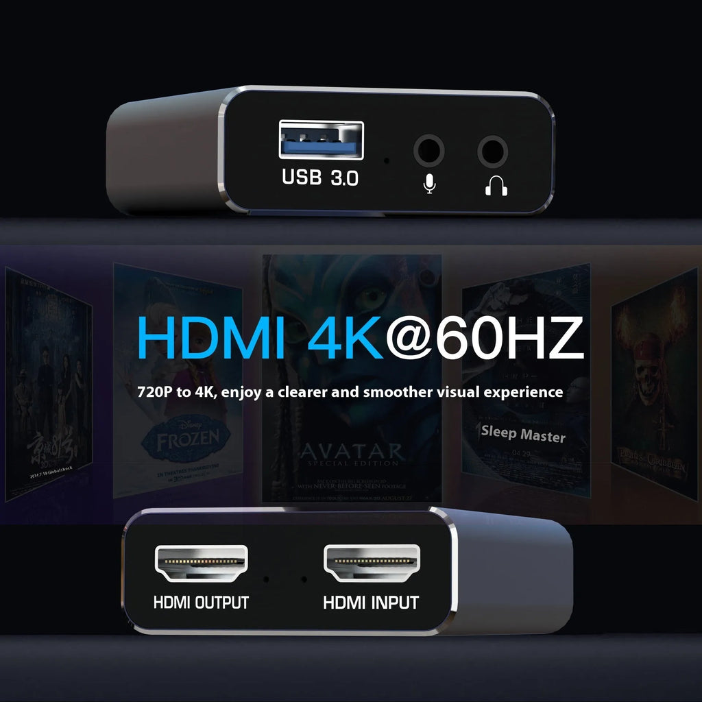 Black 4K gaming set-top box recording audio device with MS2131 chip for 1080p game capture