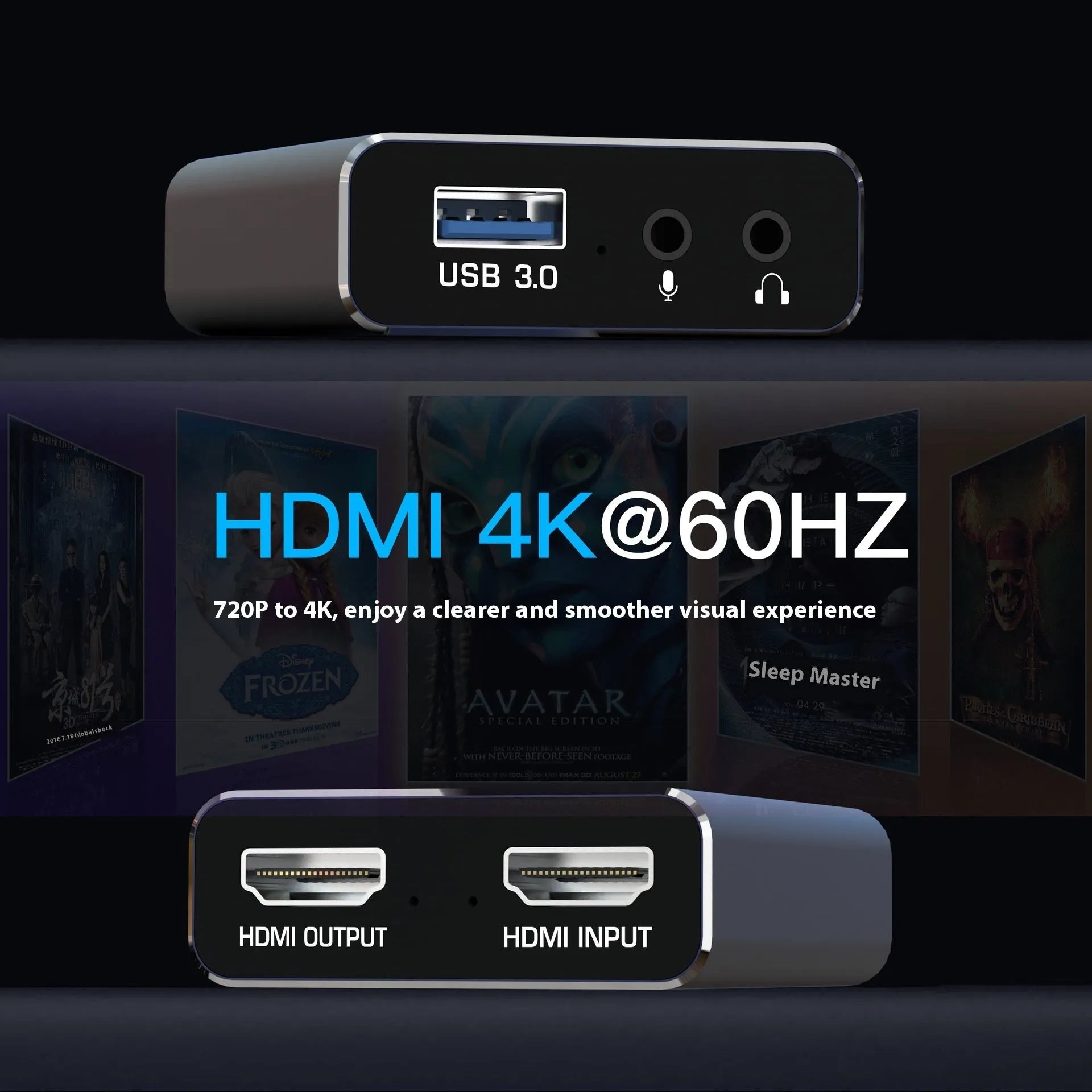 Black 4K gaming set-top box recording audio device with MS2131 chip for 1080p game capture