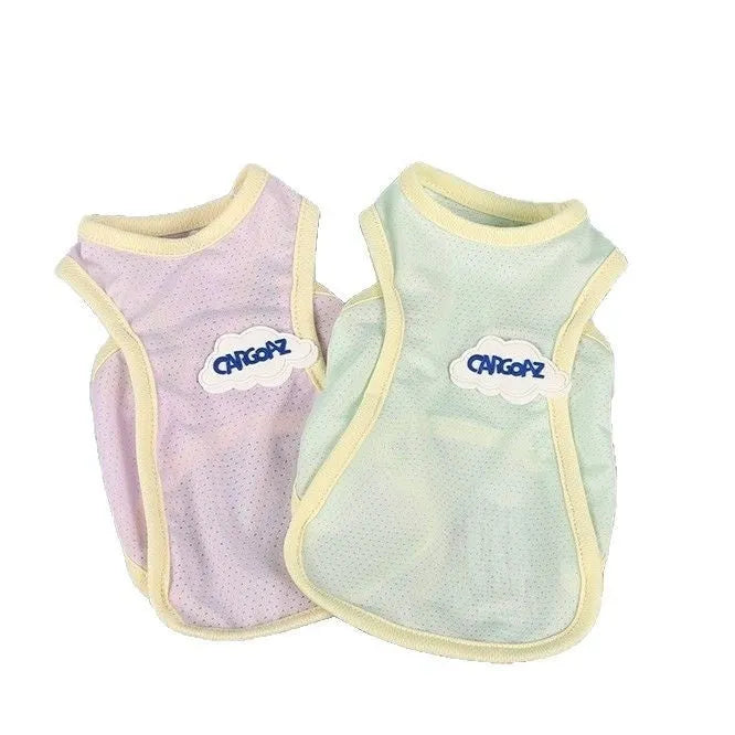Polyester cat summer vest in grass green colour showing sports-style design