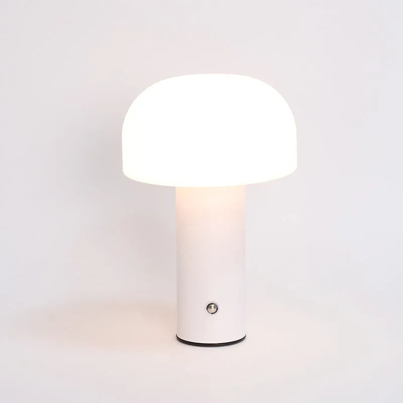 Creative plastic table lamp with USB and plug-in power options in black, white, orange, or green.
