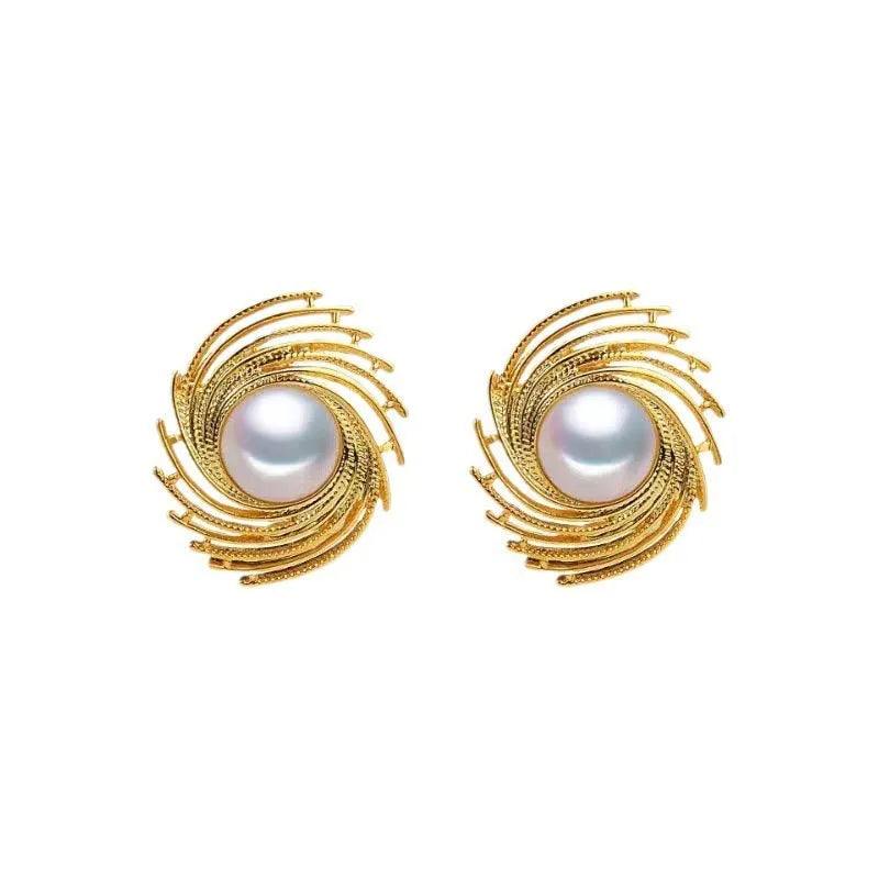 Women's vintage pearl earrings with irregular flower shape design