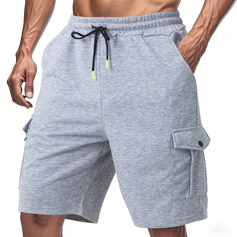 Sports cargo shorts in light grey with multiple pockets and loose fit design