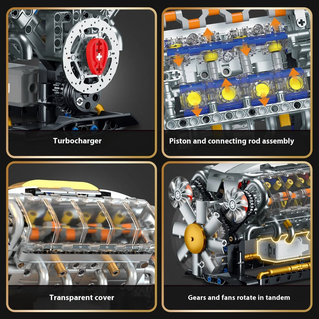 Engine electric turbo building blocks set with motor and data line in colour box