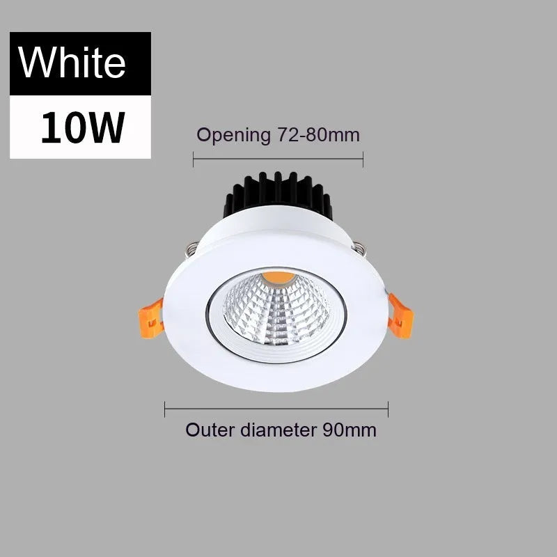 White aluminium LED recessed ceiling spotlight with three colour light settings