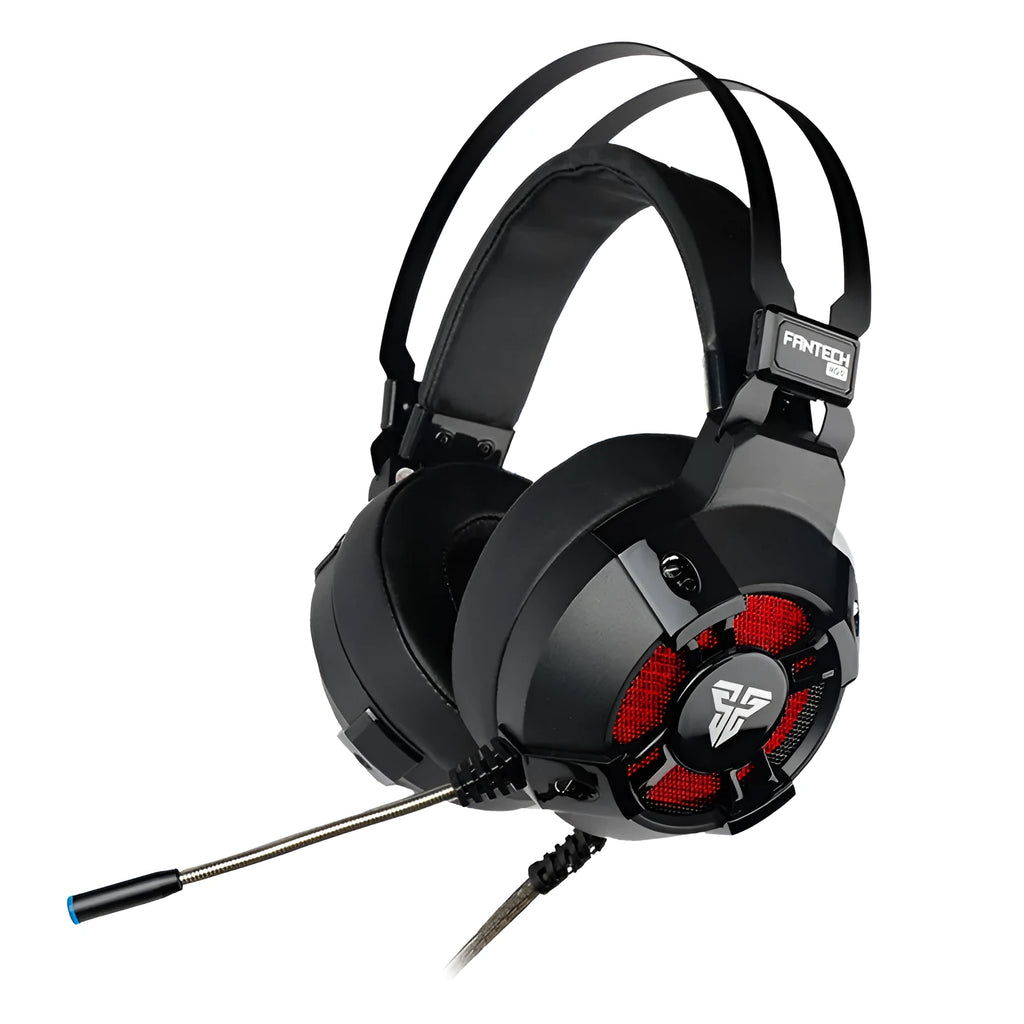 Black FANTECH HG11 USB gaming headset with RGB lights and an inline remote control on the cable.
