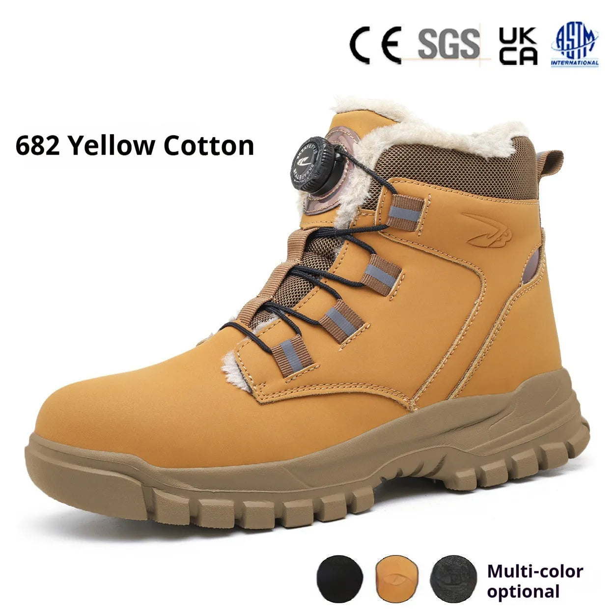 Lightweight labour protection shoes with leather upper and rubber sole in black, yellow, and grey colour options