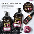 Red Onion Shampoo, Conditioner, Hair Mask, and Essential Oil 4-piece hair care set.