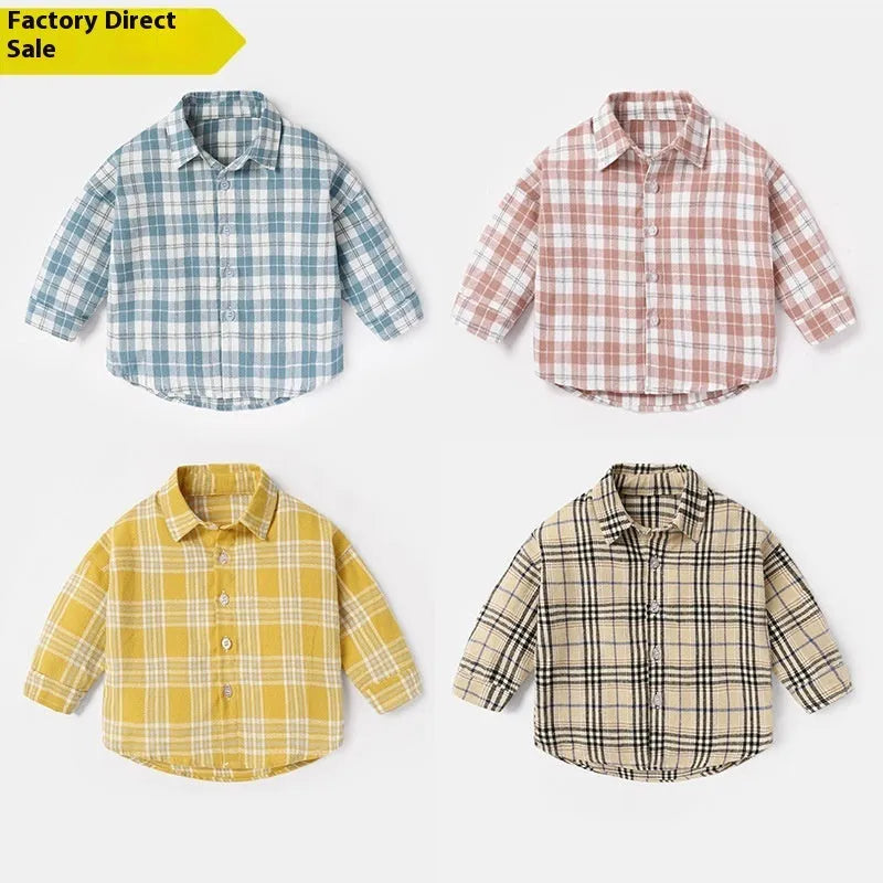 Boy's casual cotton lattice shirt in long sleeve design, available in multiple colours and sizes.