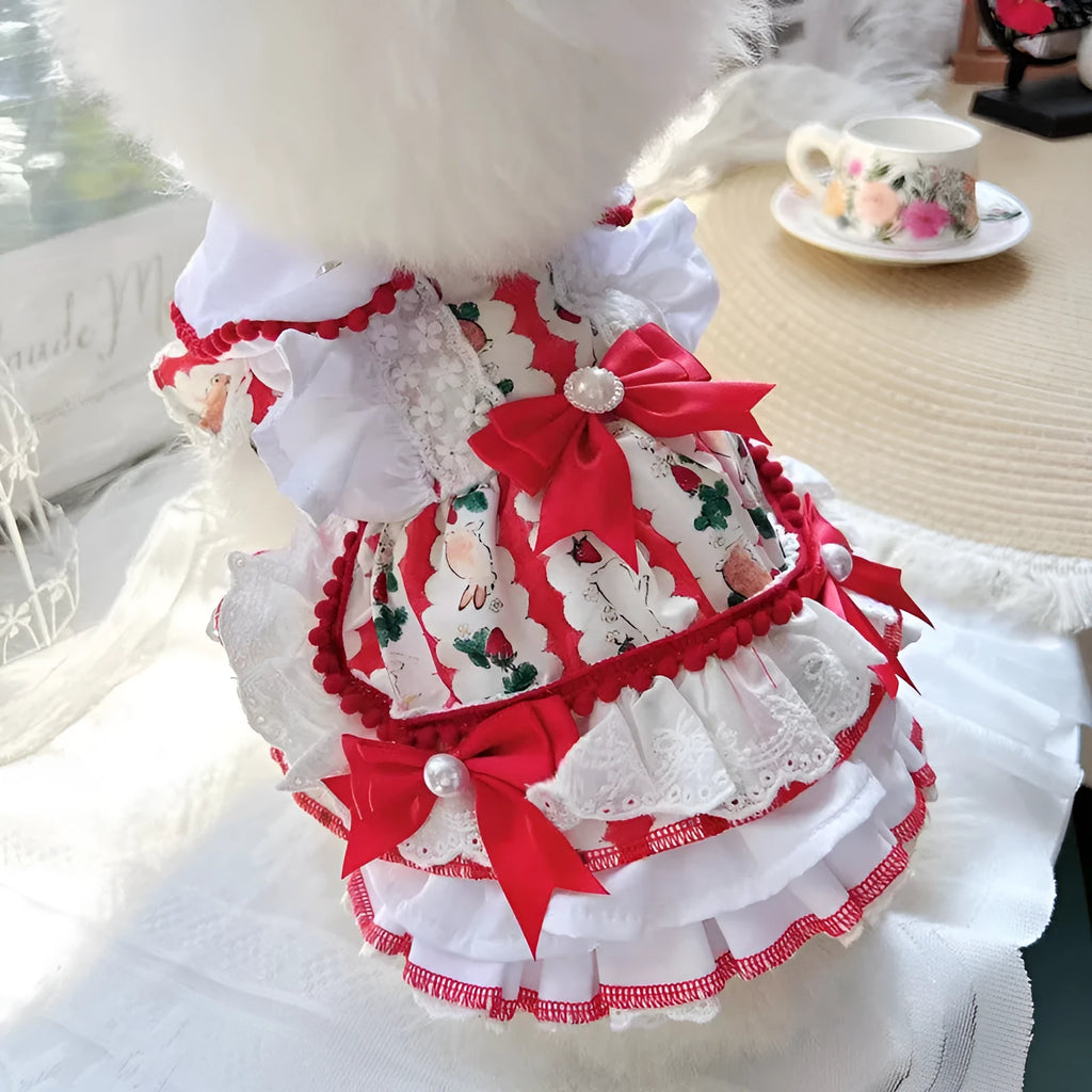 Polyester rabbit skirt dog clothes princess style costume on small dog showing chest and back measurements