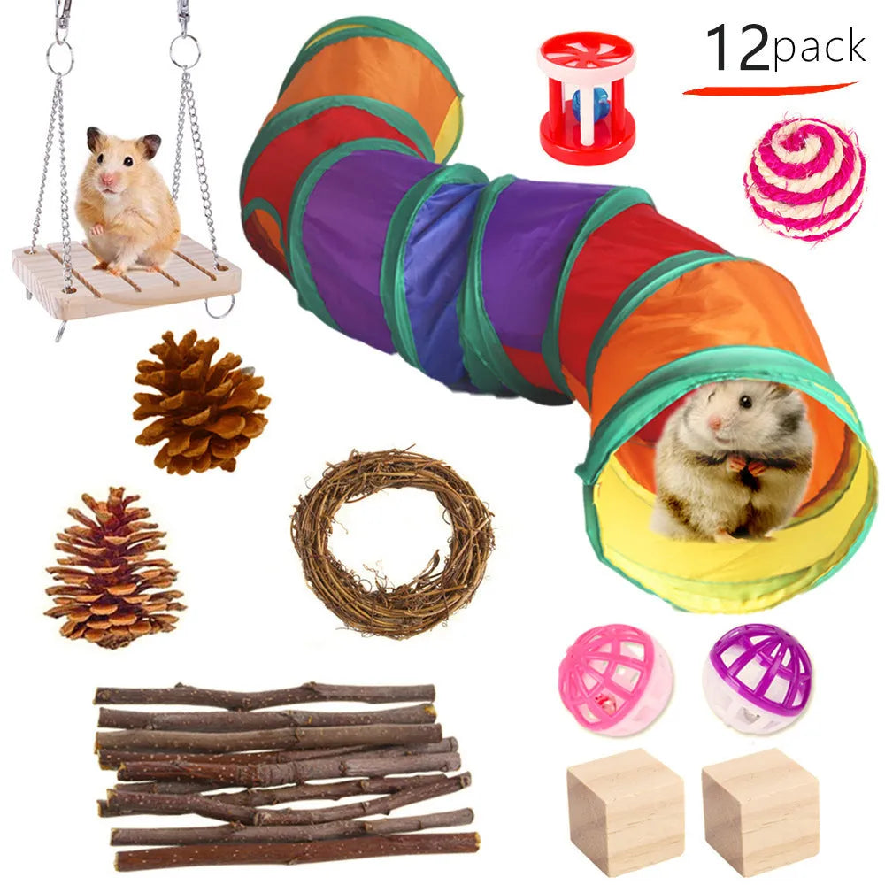 Wooden pet chewing toys bundle for rabbits guinea pigs and parrots with natural wood materials