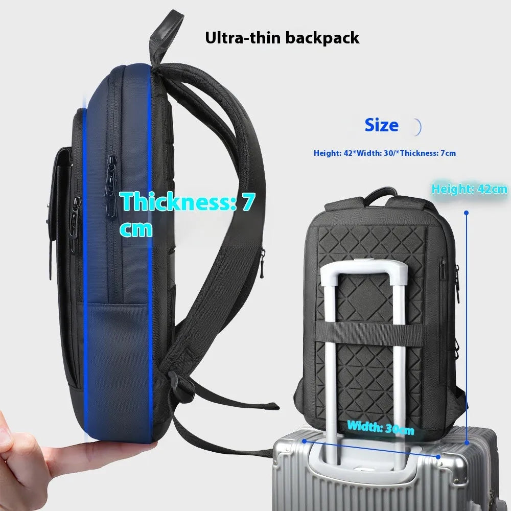 Black Oxford cloth lightweight backpack with sewing line detail for business commuting