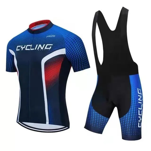 Cycling jersey and pants set with moisture-wicking fabric in various colour options
