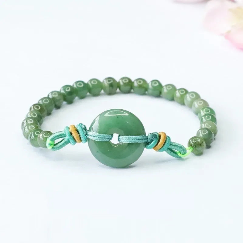 Natural jade star-shaped safety buckle bracelet with emerald oil green beads approximately 6mm