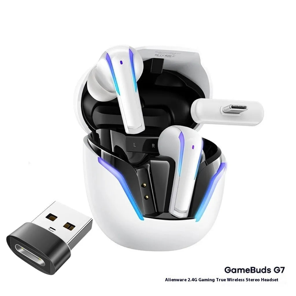StarCraft Black GameBuds G7 wireless earbuds with gradient breathing light in charging case