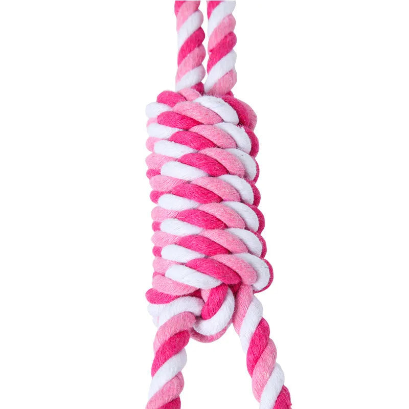 Medium large dog cotton string tug toy with ventilation holes in red and white colour