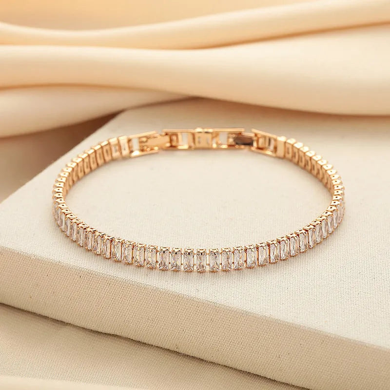 Women's European style quadrilateral geometry full diamond bracelet in champagne gold or silver