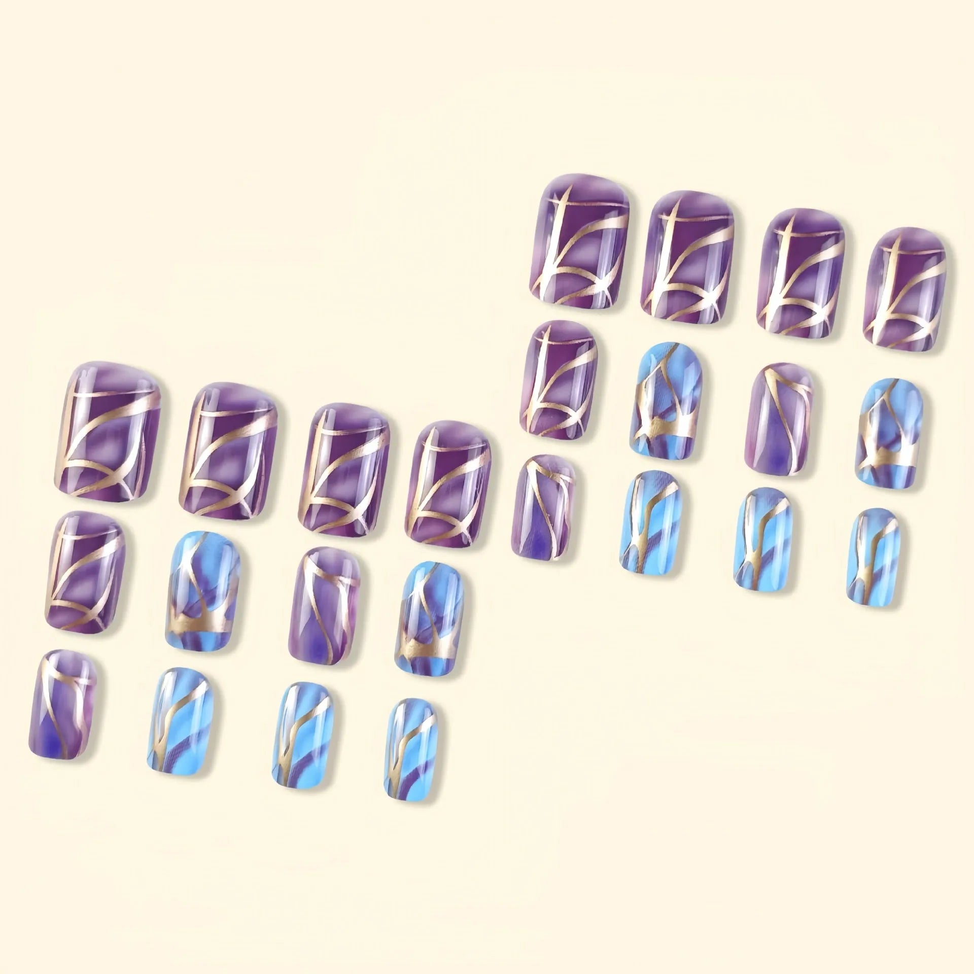 Purple striped self-adhesive nail stickers in medium length European and American style design