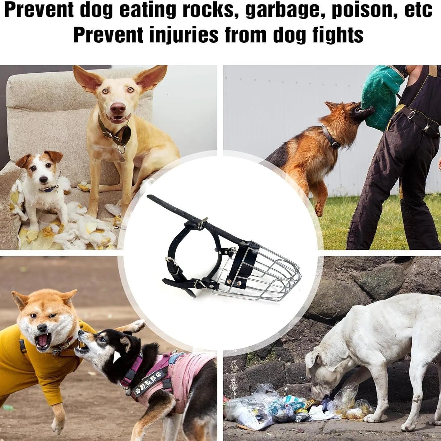 Black metal dog muzzle for Golden Retrievers and German Shepherds with buckle closure