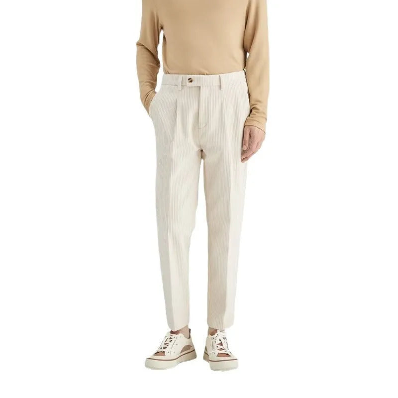 Men's loose-fitting straight-leg corduroy trousers in beige colour