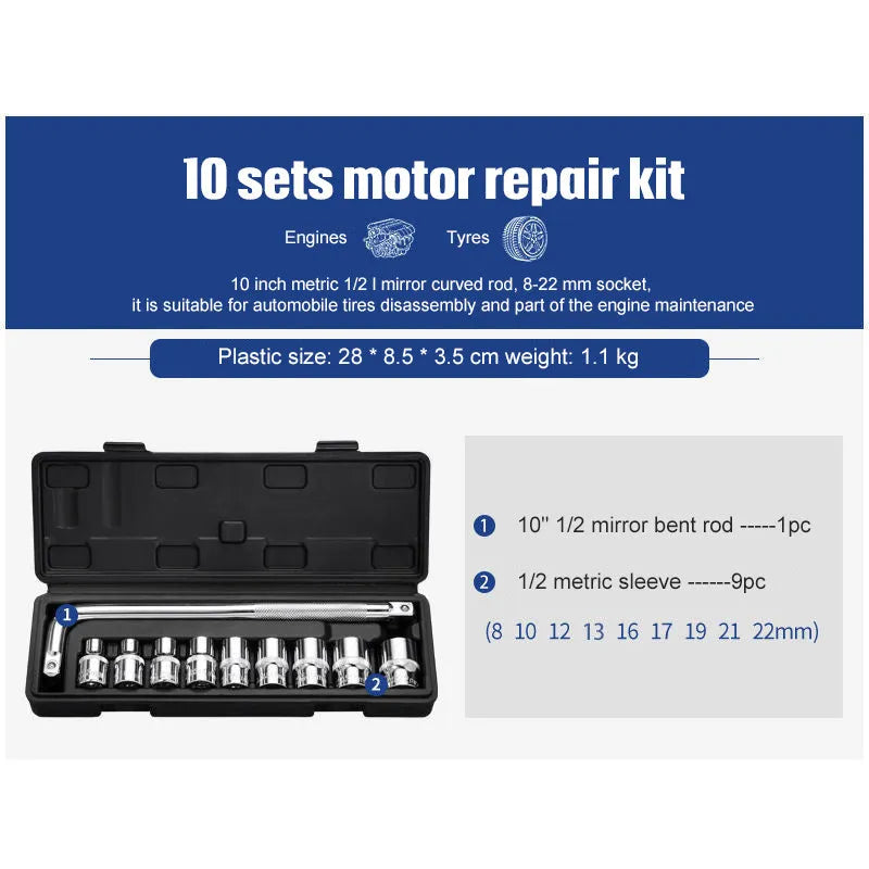 Chromium vanadium steel socket ratchet wrench set for auto and home repair