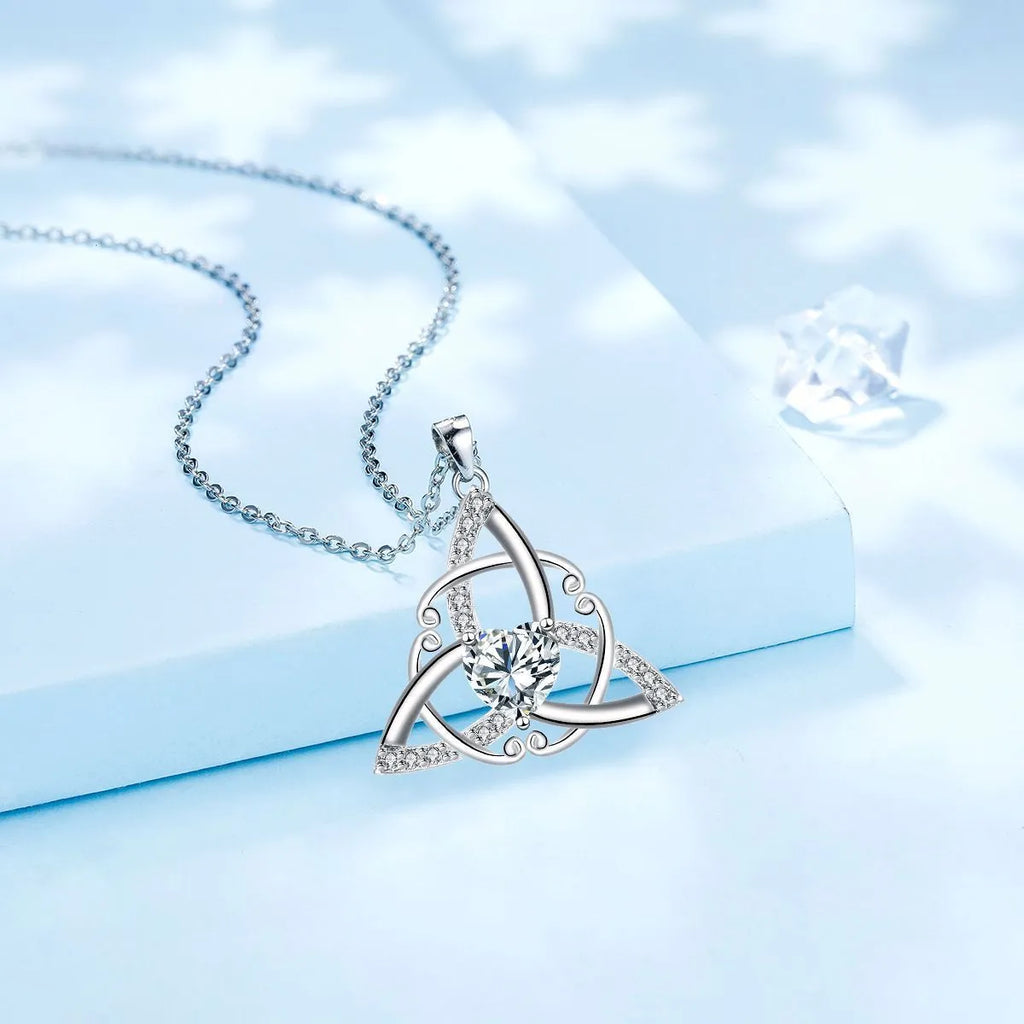 Celtic knot necklace for women with geometric design in four colour options