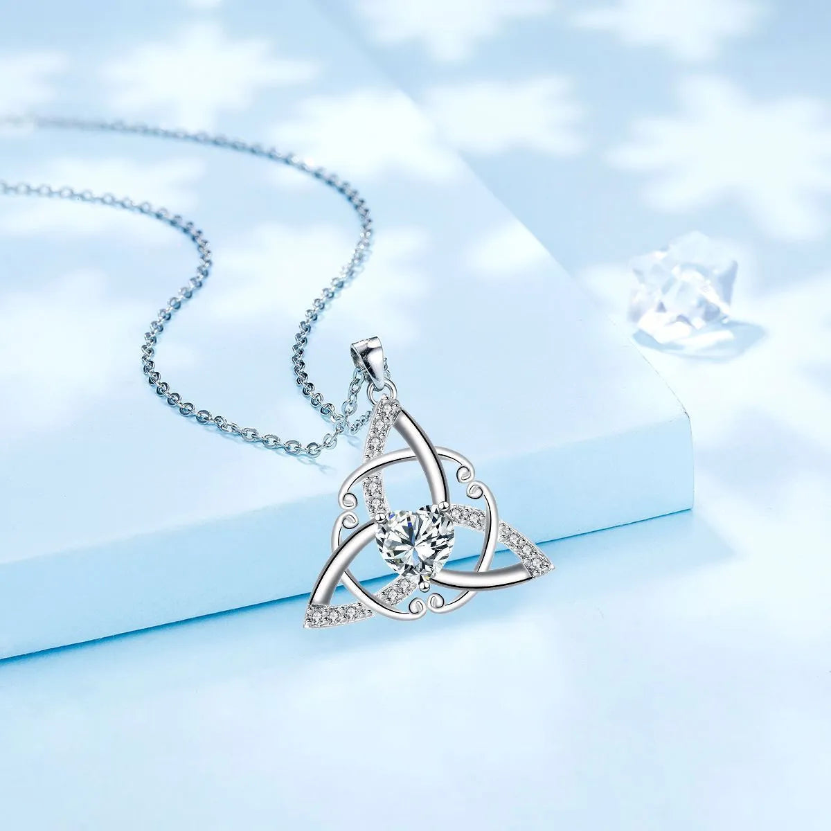 Celtic knot necklace for women with geometric design in four colour options