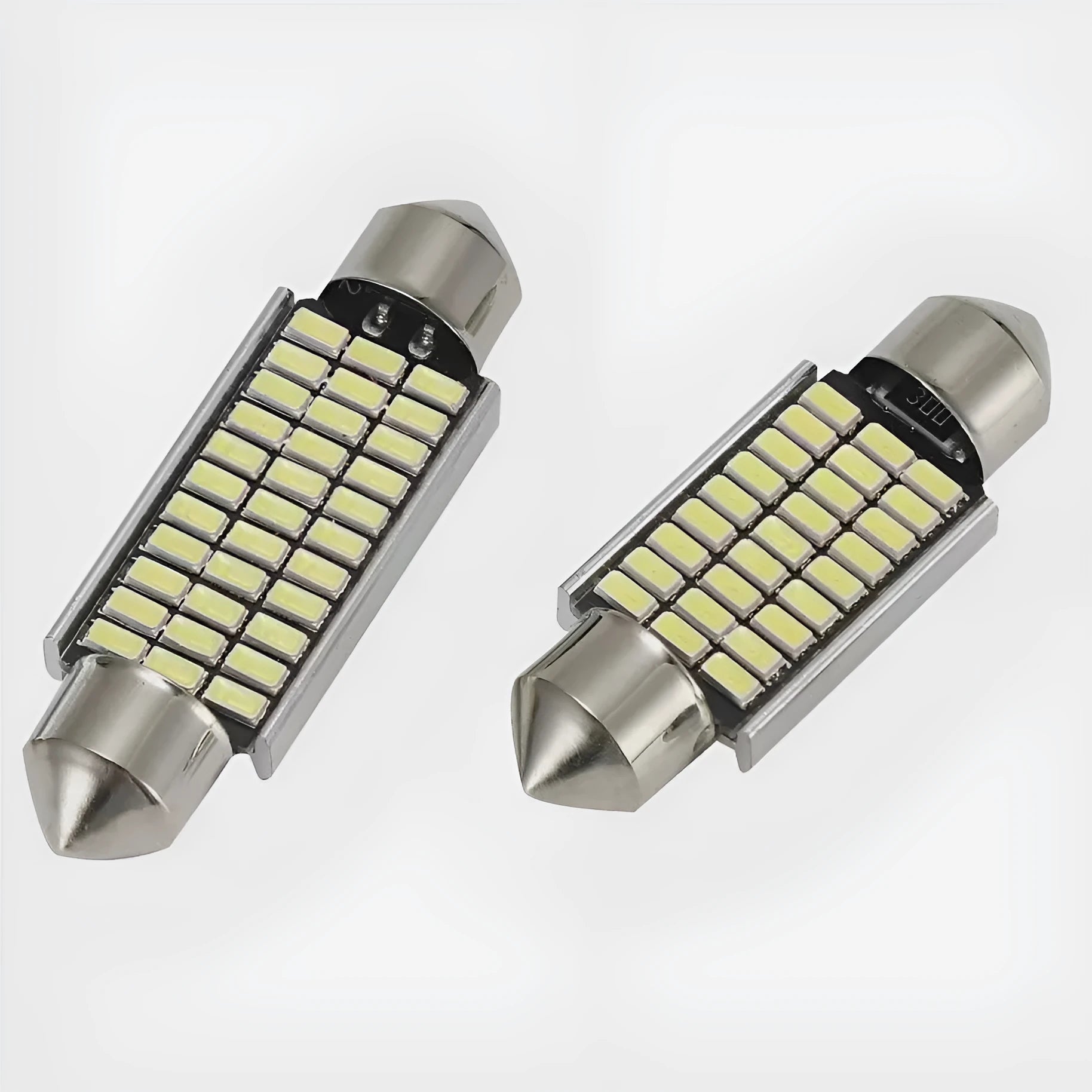 White aluminium car roof light with double pointed tip design for interior and licence plate illumination