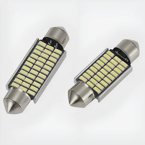 White aluminium car roof light with double pointed tip design for interior and licence plate illumination