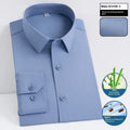 Men's slim fit waterproof bamboo fibre dress shirt with square collar and long sleeves.