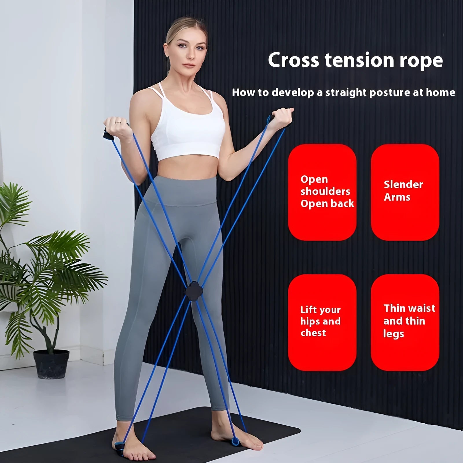 Blue eight character puller fitness equipment for shoulder training with TPR construction
