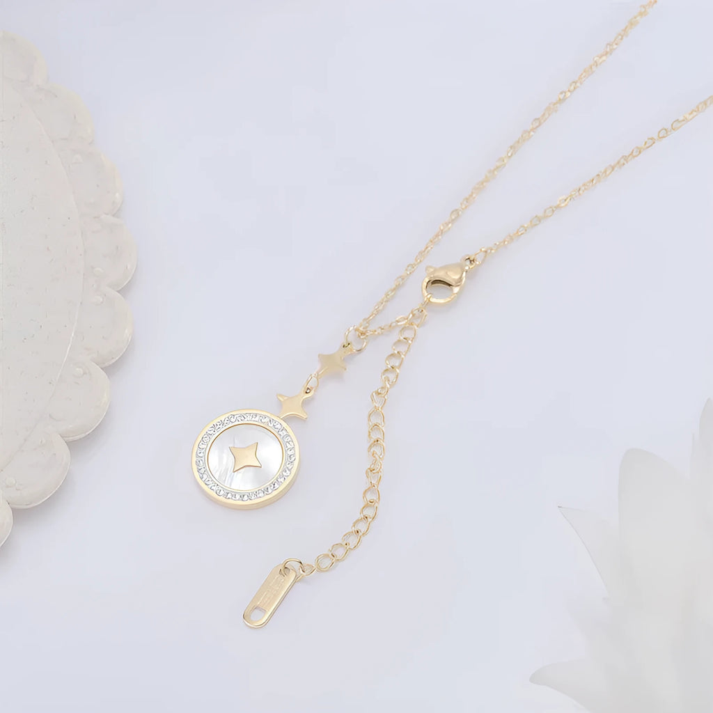 Women's titanium steel six-pointed star necklace with O-ring chain in gold or rose gold colour