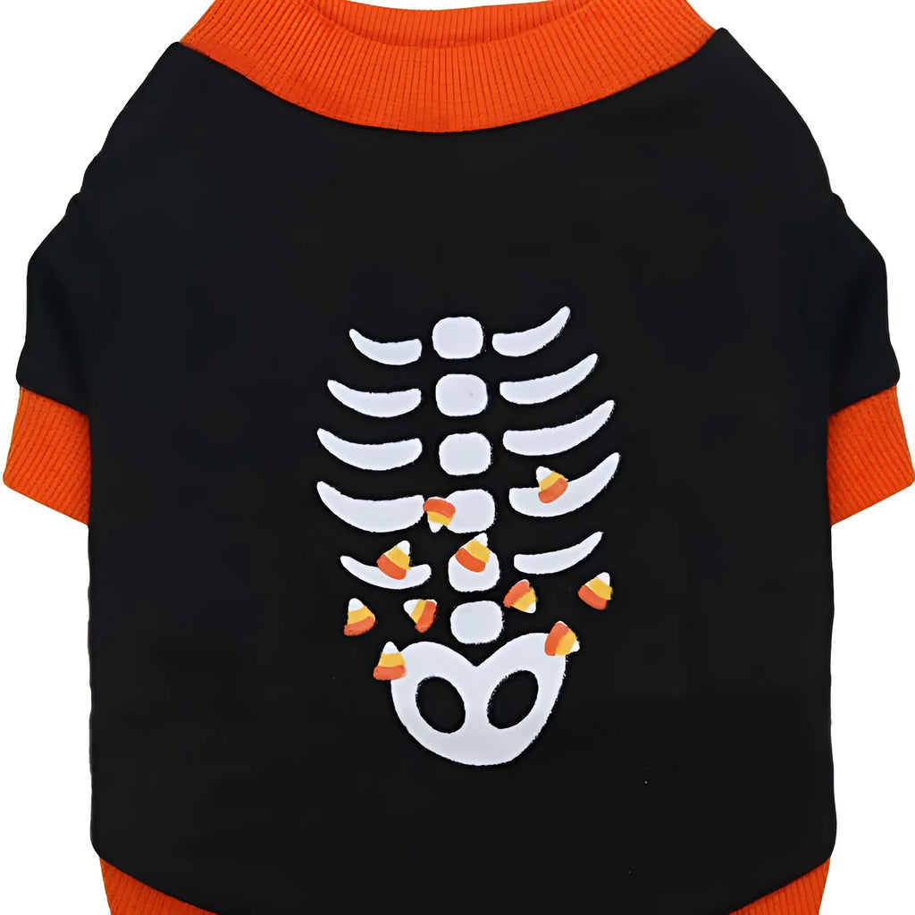Orange Halloween dog skeleton costume sweatshirt made of soft cotton for small breed dogs