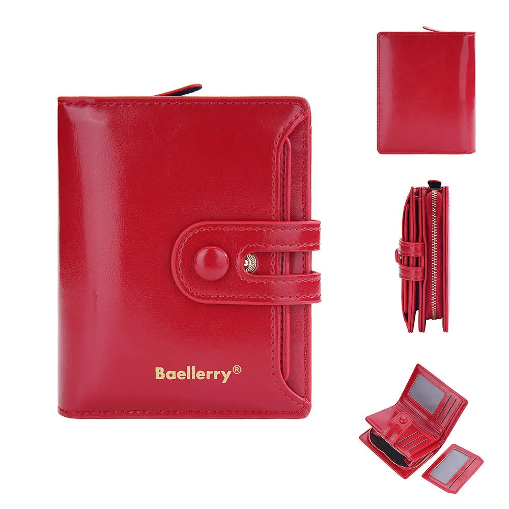 Women's PU leather card holder wallet in various colours showing polyester lining