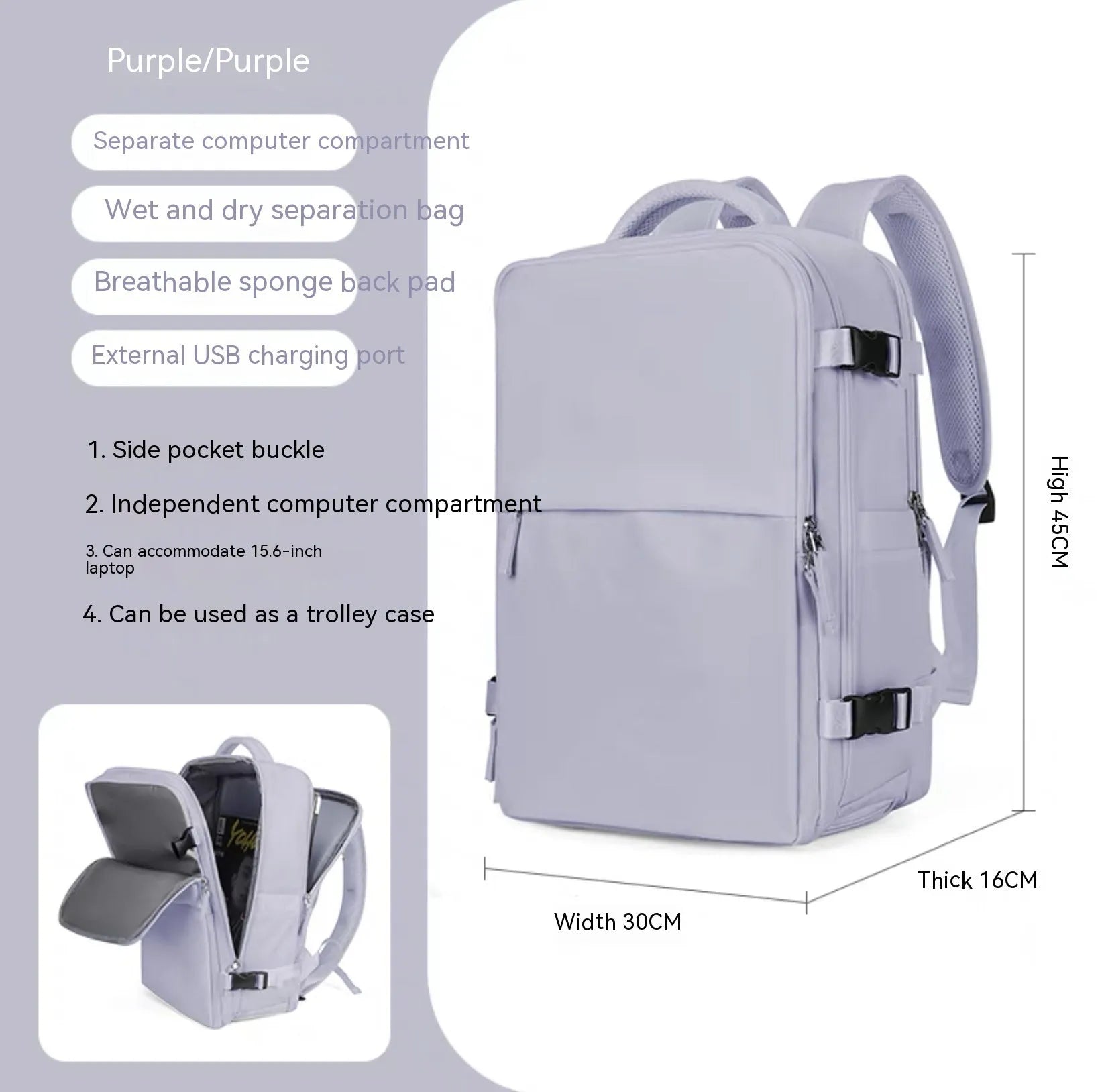 Large waterproof nylon mummy backpack shown in one of 32 available colours, suitable for travel and hiking.