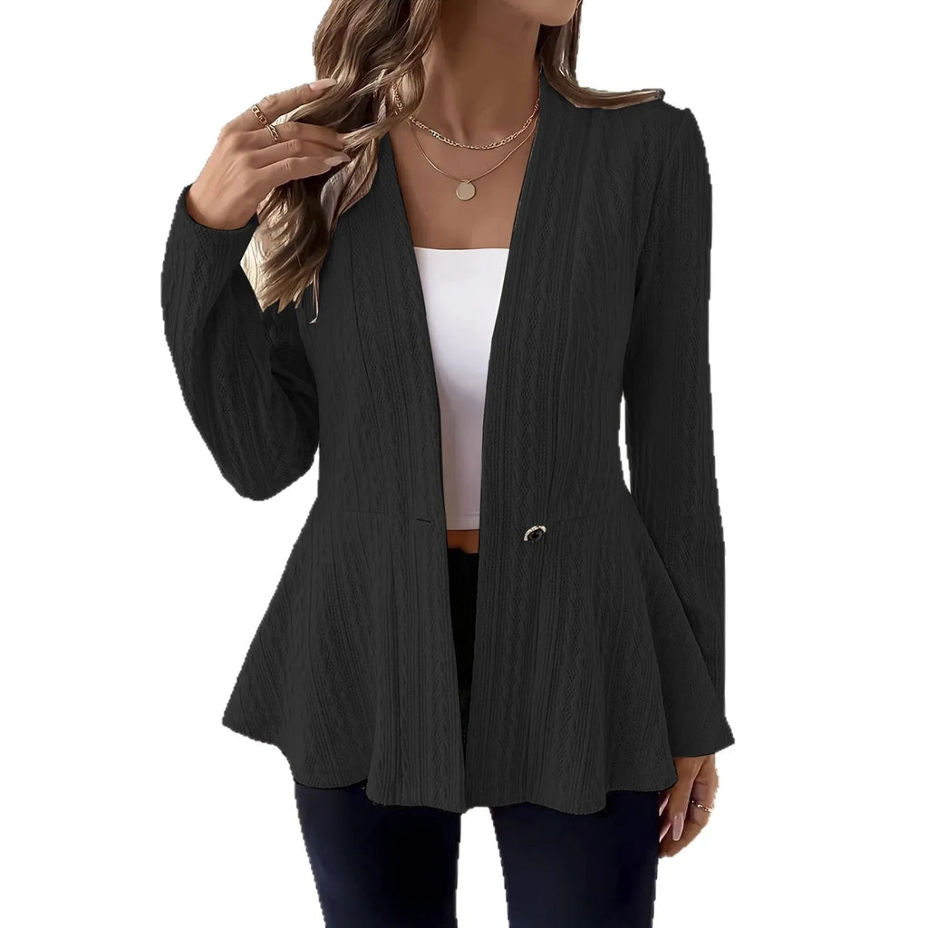 Women's jacquard pattern knitted cardigan with single button in apricot or black colour