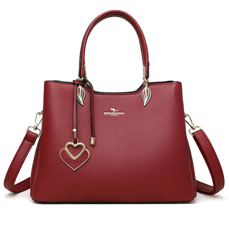 Women's multi-layer shoulder messenger bag in urban simplicity style with visible sewing thread detailing