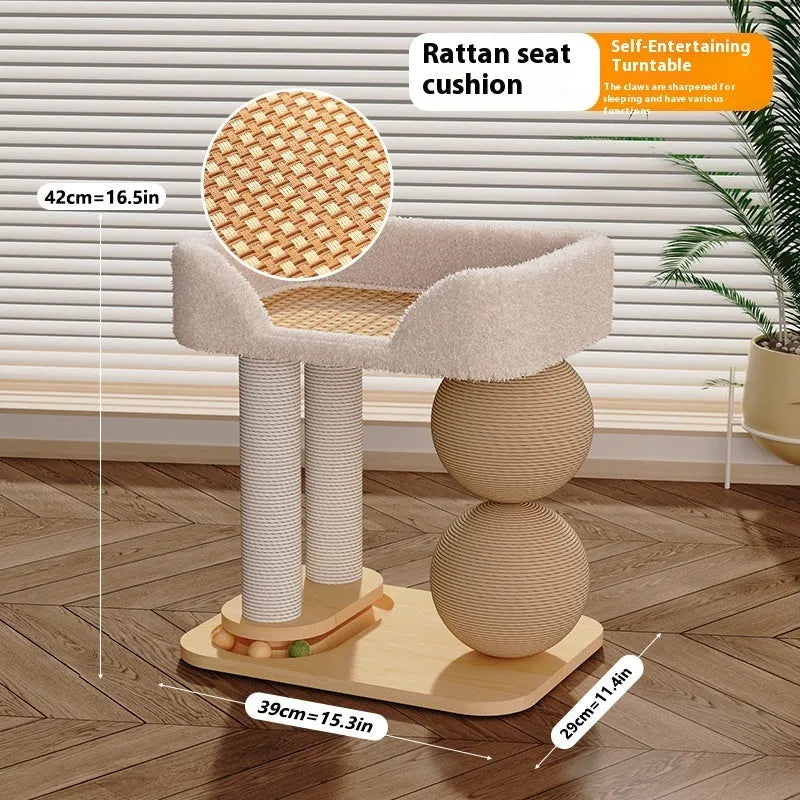 Pine wood cat nest with a built-in wooden grasping ball for scratching