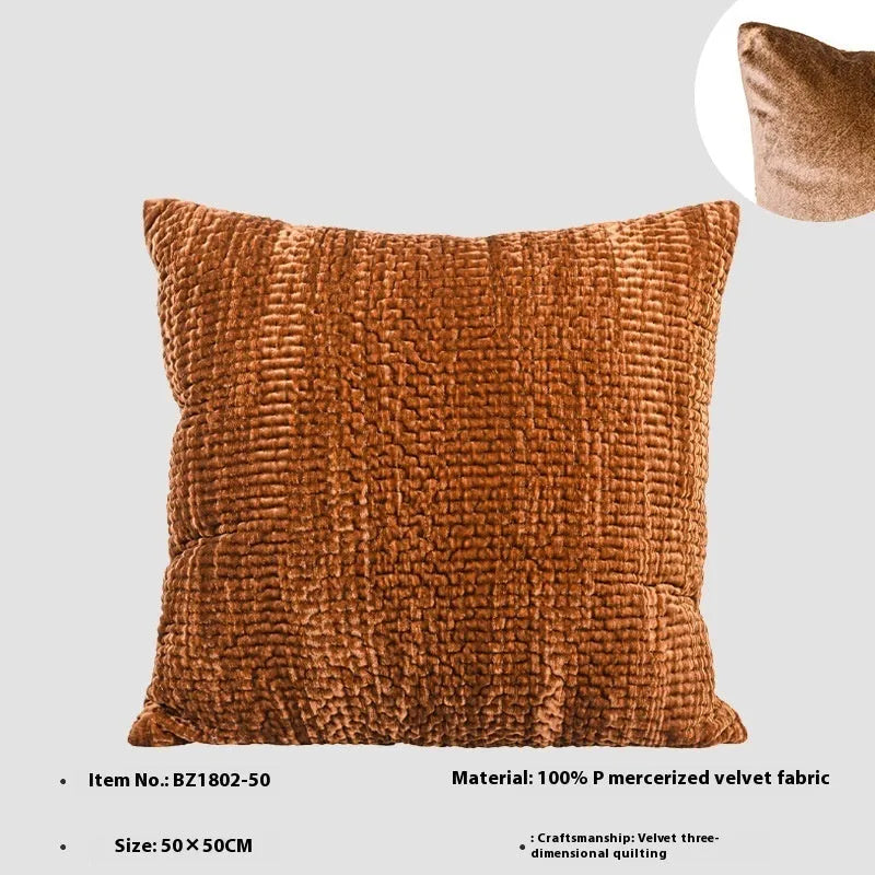 Antique style quilted cushion in mercerized velvet with feather velvet core, available in square and waist pillow sizes