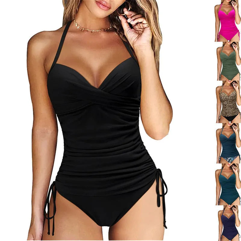 Women's high waist nylon bikini brief in solid colour for swimming