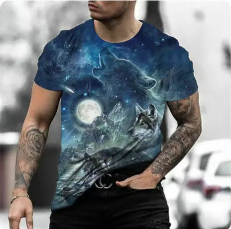 Retro 3D animal print men's short-sleeved T-shirt in Bird Eye polyester fabric