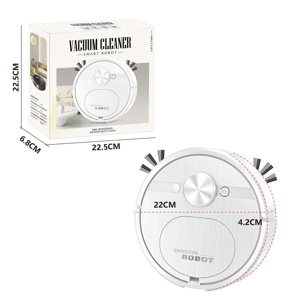 Three-in-one USB charging automatic home intelligence cleaner robot in white with suction sweeping mopping