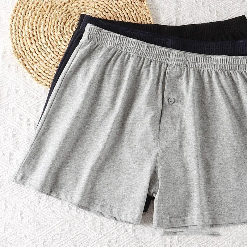 Men's cotton high-waist boxer shorts in light grey, dark blue and black colours