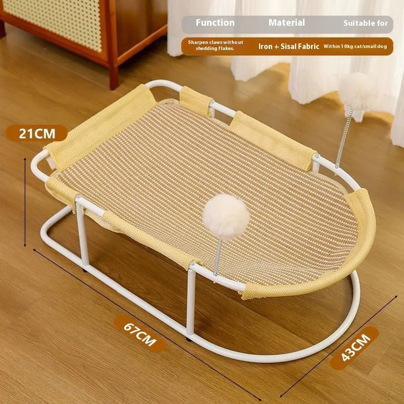 Large grey fabric cat kennel with breathable open design for pet resting