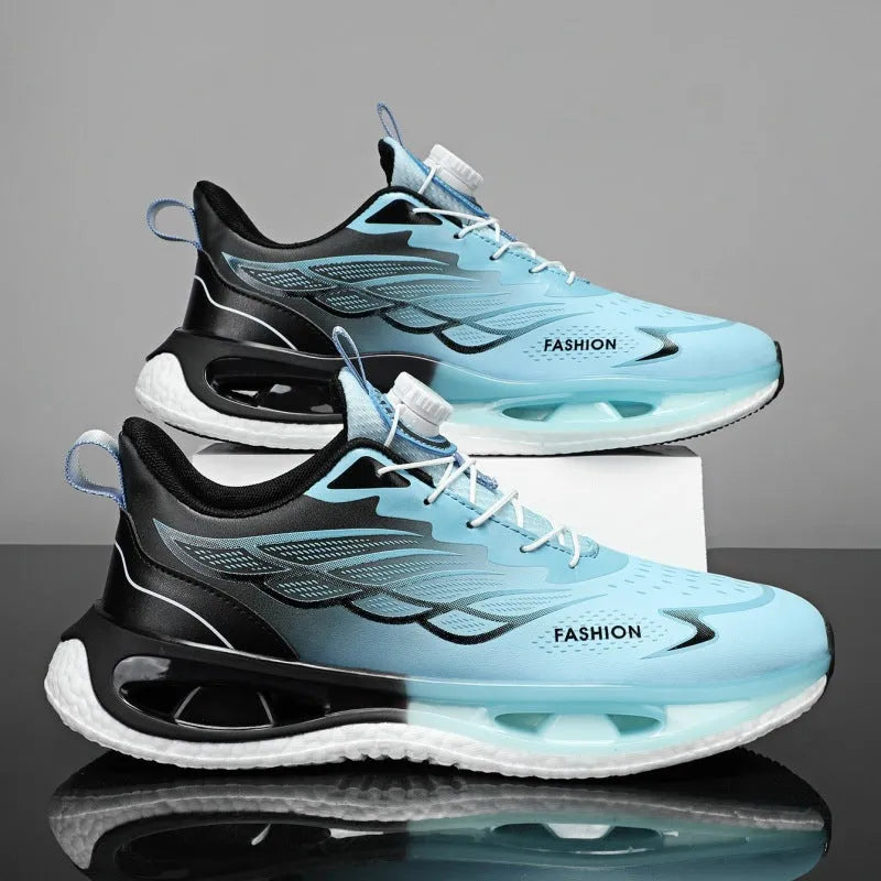 Youth rotating button sneaker with mesh upper and rubber MD TPU sole in light blue colour