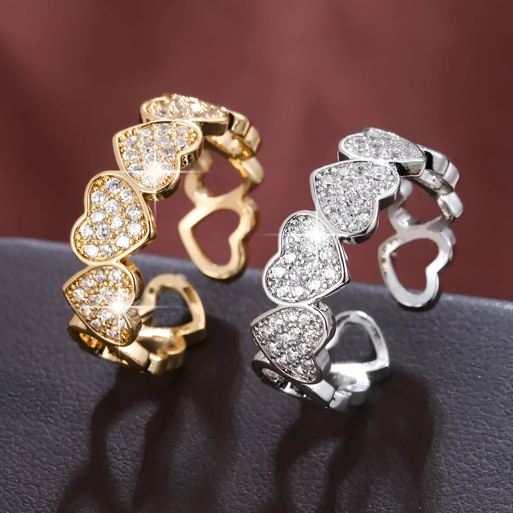 Geometric heart design adjustable opening couples ring in gold or silver colour options